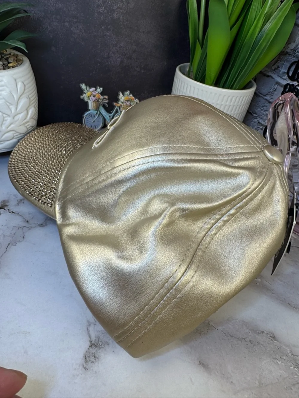 bebe Metallic Gold Crystal-Embellished Baseball Cap - Picture 2 of 8